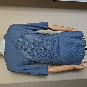 Anthropologie Vanessa Virginia Eliora Chrochet Back Wrap Top Blue-Gray - S